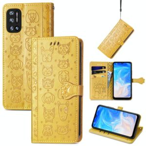 For Doogee N40 Pro Cat and Dog Embossed Horizontal Flip Phone Leather Case with Holder & Card Slot & Wallet & Lanyard(Yellow) (OEM)