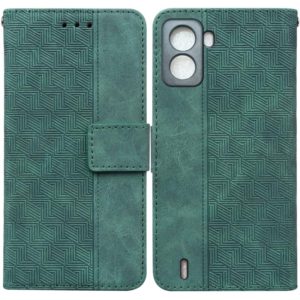 For Tecno Pop 6 No Fingerprints Geometric Embossed Leather Phone Case(Green) (OEM)