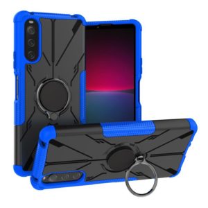 For Sony Xperia 10 IV Armor Bear Shockproof PC + TPU Phone Case with Ring(Blue) (OEM)