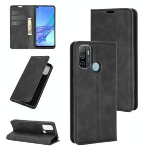 For OPPO A53 2020/OPPO A32 2020 Retro-skin Business Magnetic Suction Leather Case with Holder & Card Slots & Wallet(Black) (OEM)