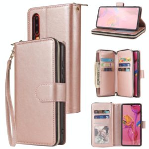 For Huawei P30 Zipper Wallet Bag Horizontal Flip PU Leather Case with Holder & 9 Card Slots & Wallet & Lanyard & Photo Frame(Rose Gold) (OEM)