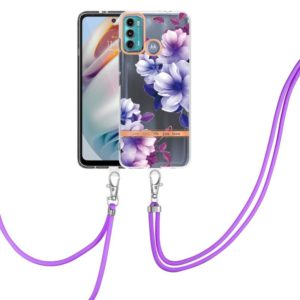 For Motorola Moto G60 / G40 Fusion Flowers Series TPU Phone Case with Lanyard(Purple Begonia) (OEM)