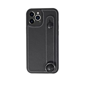 For iPhone 11 Pro Max Top Layer Cowhide Shockproof Protective Case with Wrist Strap Bracket(Black) (OEM)