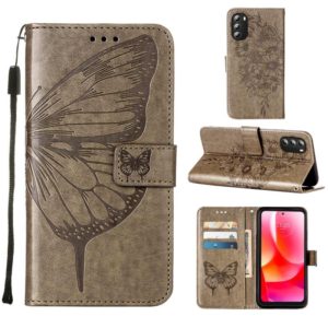 For Motorola Moto G 5G 2022 Embossed Butterfly Leather Phone Case(Grey) (OEM)