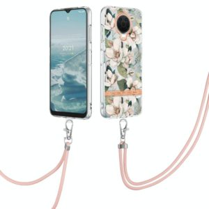 For Nokia G20/G10 Flowers Series TPU Phone Case with Lanyard(Green Gardenia) (OEM)