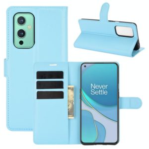 For OnePlus 9 Litchi Texture Horizontal Flip Protective Case with Holder & Card Slots & Wallet(Blue) (OEM)