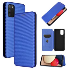 For Samsung Galaxy A02s Carbon Fiber Texture Horizontal Flip TPU + PC + PU Leather Case with Card Slot(Blue) (OEM)