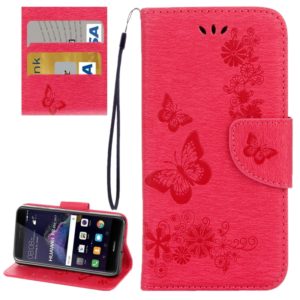 For Huawei P8 Lite (2017) Butterflies Embossing Horizontal Flip Leather Case with Holder & Card Slots & Wallet & Lanyard (Red) (OEM)
