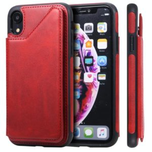 For iPhone XR Shockproof Calf Texture Protective Case with Holder & Card Slots & Frame(Red) (OEM)