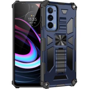 For Motorola Edge (2021) Armor Shockproof TPU + PC Magnetic Protective Phone Case with Holder(Blue) (OEM)
