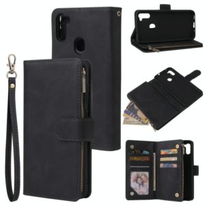 For Samsung Galaxy A11 Multifunctional Retro Frosted Horizontal Flip Leather Case with Card Slot & Holder & Zipper Wallet & Photo Frame & Lanyard(Black) (OEM)