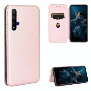 For Huawei Honor 20 / nova 5T Carbon Fiber Texture Horizontal Flip TPU + PC + PU Leather Case with Card Slot(Pink) (OEM)