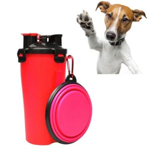Pet Outdoor Portable Dual-use Water and Food Cup with A Folding Bowl (Red) (OEM)