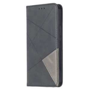 For iPhone 12 / 12 Pro Rhombus Texture Horizontal Flip Magnetic Leather Case with Holder & Card Slots(Black) (OEM)
