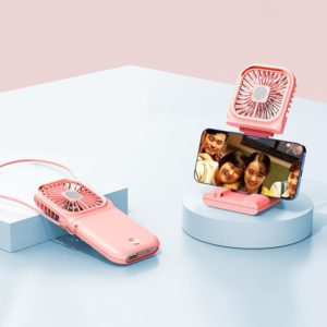 F30 Electroplating Handheld Fan Portable Desktop Folding Mute USB Hanging Neck Fan, Upgraded Version (Pink) (OEM)
