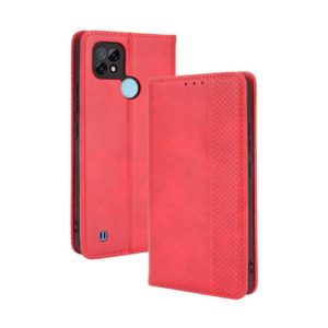 For OPPO Realme C21 Magnetic Buckle Retro Crazy Horse Texture Horizontal Flip Leather Case with Holder & Card Slots & Photo Frame(Red) (OEM)