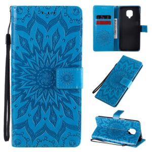 For Xiaomi Redmi Note 9 Pro Embossed Sunflower Pattern Horizontal Flip PU Leather Case with Holder & Card Slots & Wallet & Lanyard(Blue) (OEM)