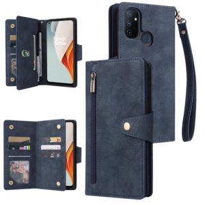 For OnePlus Nord N100 Rivet Buckle 9 Cards Three Fold Leather Phone Case(Blue) (OEM)