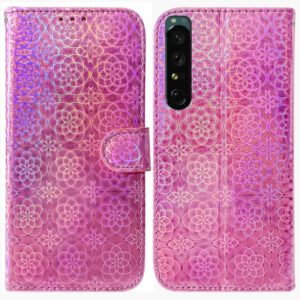 For Sony Xperia 1 IV Colorful Magnetic Buckle Leather Phone Case(Pink) (OEM)