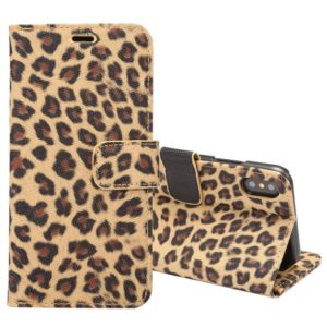 For iPhone X Leopard Pattern PU + PC Horizontal Flip Leather Protective Case with Holder & Card Slots(Yellow) (OEM)