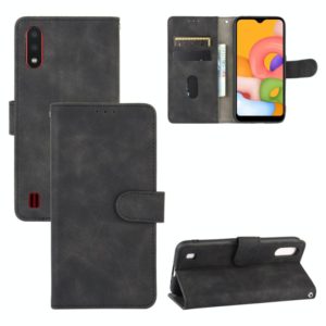 For Samsung Galaxy A01 (Global Version) Solid Color Skin Feel Magnetic Buckle Horizontal Flip Calf Texture PU Leather Case with Holder & Card Slots & Wallet(Black) (OEM)