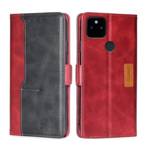 For Google Pixel 5a 5G Retro Texture Contrast Color Buckle Horizontal Flip Leather Phone Case with Holder(Red+Black) (OEM)