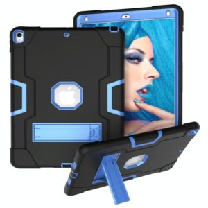 For iPad 10.5 Contrast Color Silicone + PC Combination Case with Holder(Black + Blue) (OEM)