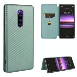 For Sony Xperia 1 Carbon Fiber Texture Horizontal Flip TPU + PC + PU Leather Case with Card Slot(Green) (OEM)
