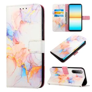 For Sony Xperia 10 IV PT003 Marble Pattern Flip Leather Phone Case(Galaxy Marble White LS004) (OEM)