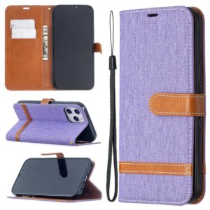For iPhone 12 Pro Max Color Matching Denim Texture Horizontal Flip Leather Case with Holder & Card Slots & Wallet & Lanyard(Purple) (OEM)