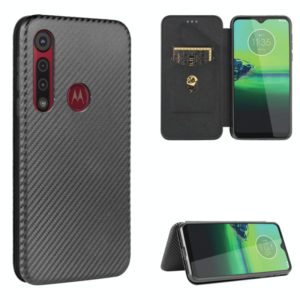 For Motorola Moto One Macro / G8 Play Carbon Fiber Texture Horizontal Flip TPU + PC + PU Leather Case with Rope & Card Slot(Black) (OEM)