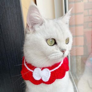 Handmade Woolen Knitting Adjustable Flower Bow Knot Cat Dog Bib Accessories Collar, Size:S 20-28cm(Red) (OEM)