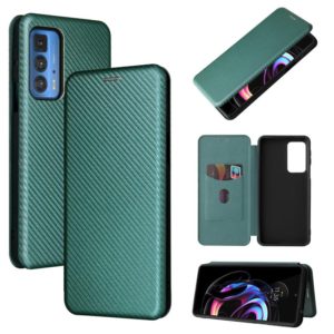 For Motorola Edge 20 Pro Carbon Fiber Texture Horizontal Flip TPU + PC + PU Leather Case with Card Slot(Green) (OEM)