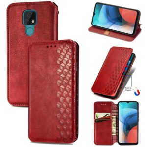 For Motorola MOTO E7 Cubic Grid Pressed Horizontal Flip Magnetic PU Leather Case with Holder & Card Slots & Wallet(Red) (OEM)