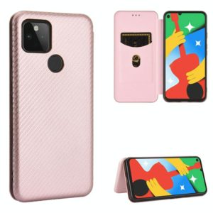 For Google Pixel 4A 5G Carbon Fiber Texture Horizontal Flip TPU + PC + PU Leather Case with Card Slot(Pink) (OEM)