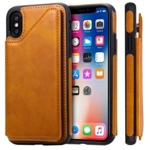 For iPhone X Shockproof Calf Texture Protective Case with Holder & Card Slots & Frame(Brown) (OEM)