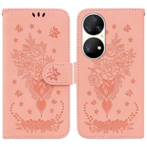 For Huawei P50 Pro Butterfly Rose Embossed Leather Phone Case(Pink) (OEM)