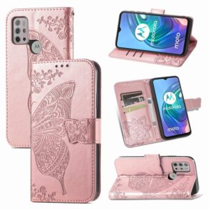 For Motorola Moto G30 / G10 Butterfly Love Flower Embossed Horizontal Flip Leather Case with Bracket & Card Slot & Wallet & Lanyard(Rose Gold) (OEM)