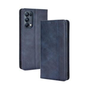 For OPPO Reno5 Pro 5G Magnetic Buckle Retro Crazy Horse Texture Horizontal Flip Leather Case with Holder & Card Slots & Photo Frame(Blue) (OEM)