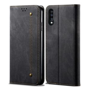 For Galaxy A70 Denim Texture Casual Style Horizontal Flip Leather Case with Holder & Card Slots & Wallet(Black) (OEM)