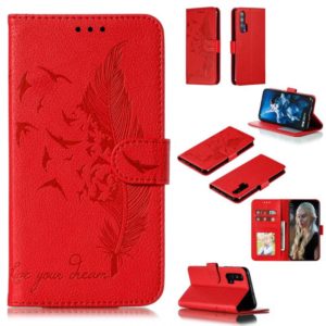 Feather Pattern Litchi Texture Horizontal Flip Leather Case with Wallet & Holder & Card Slots For Huawei Honor 20 Pro(Red) (OEM)
