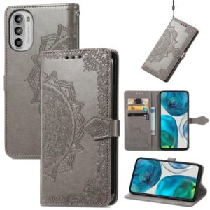 For Motorola Moto G52 Mandala Flower Embossed Horizontal Flip Leather Phone Case(Gray) (OEM)