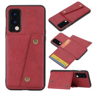For OnePlus Nord 2 5G Double Buckle PU + TPU Shockproof Magnetic Protective Case with Card Slot & Holder(Red) (OEM)
