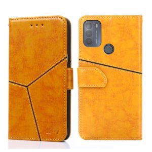 For Motorola Moto G50 Geometric Stitching Horizontal Flip Leather Phone Case(Yellow) (OEM)
