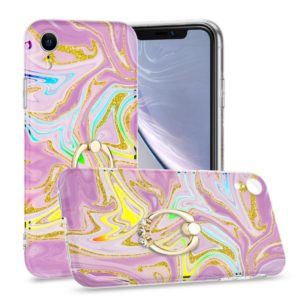 For iPhone XR Laser Glitter Watercolor Pattern Shockproof Protective Case with Ring Holder(FD5) (OEM)