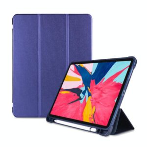 Three-folding Shockproof TPU Protective Case for iPad Pro 11 inch (2018) / (2020), with Holder & Pen Slot(Dark Blue) (OEM)