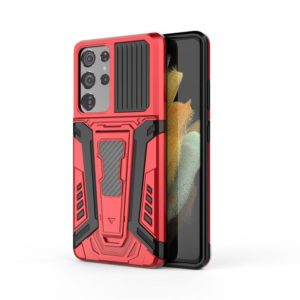 For Samsung Galaxy S21 Ultra 5G War Chariot Series Armor All-inclusive Shockproof PC + TPU Protective Case with Invisible Holder(Red) (OEM)