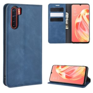 For OPPO A91/OPPO F15/OPPO Reno 3 Retro-skin Business Magnetic Suction Horizontal Flip PU Leather Case with Holder & Card Slots & Wallet(Dark Blue) (OEM)