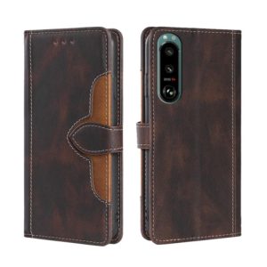 For Sony Xperia 5 III Skin Feel Straw Hat Magnetic Buckle Horizontal Flip PU Leather Case with Holder & Card Slots & Wallet(Brown) (OEM)