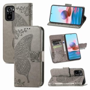 For Xiaomi Redmi Note 10 4G Butterfly Love Flower Embossed Horizontal Flip Leather Case with Bracket & Card Slot & Wallet & Lanyard(Gray) (OEM)